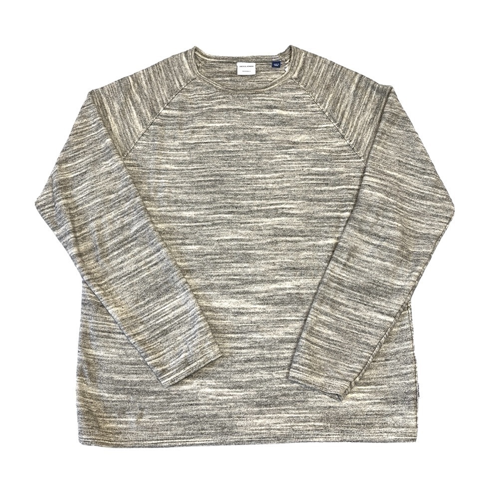Jack & Jones Crew Roll Neck Knit Sweater Sweatshirt. Grey White Size XL #996 - Picture 2 of 8